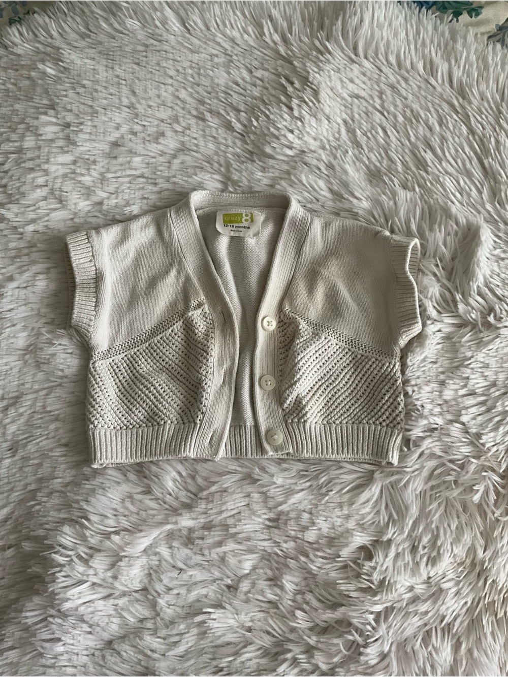 White kid baby sleeveless knitted cropped cardigan